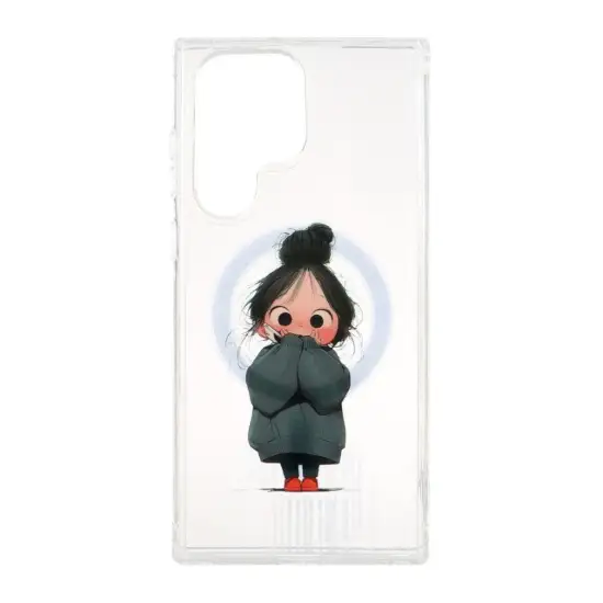 تصویر قاب گوشی موبایل مدل مینیمال دختر خجالتی دور ژله ای مگ سیف دار