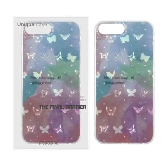 تصویر قاب گوشی موبایل یونیک کیس مدل دور ژله ایی هولوگرامی طرح Butterfly