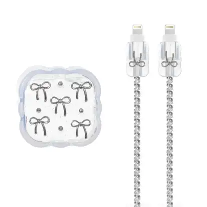 نمایش جزئیات ست سیلیکونی عروسکی محافظ کابل و شارژر اپل 20 وات طرح پاپیون