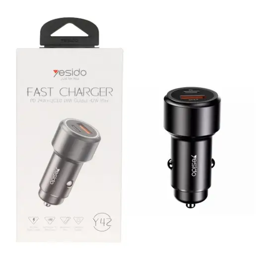 تصویر شارژر فندکی 42 وات فست دو پورت یسیدو مدل Y42