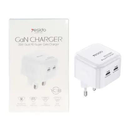 نمایش جزئیات شارژر دیواری 35 وات سه پین دو پورت یسیدو مدل YC38