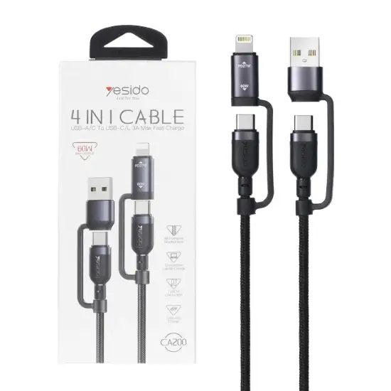 تصویر کابل تبدیل فست USB-C به USB-C و لایتنینگ یسیدو مدل CA200