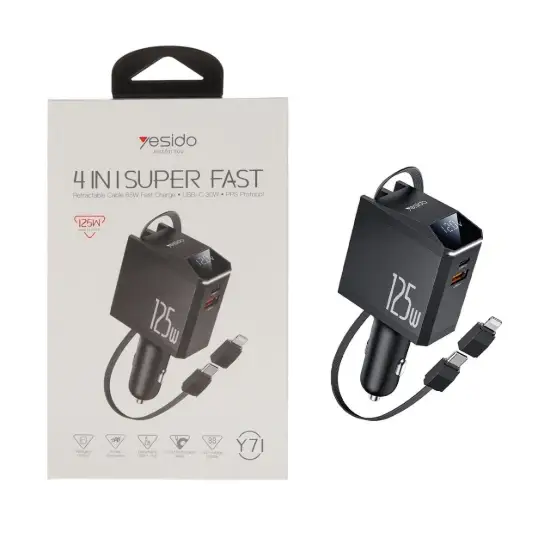 تصویر شارژر فندکی 125 وات سه پورت یسیدو مدل Y71