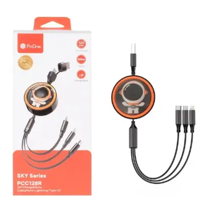 نمایش جزئیات کابل تبدیل USB به USB-C / microUSB / لایتنینگ پرووان مدل PCC128R