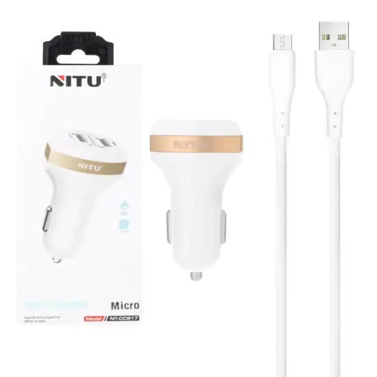 تصویر  شارژر فندکی 12 وات دو پورت نیتو مدل CC817 همراه کابل شارژ USB به MicroUSB 