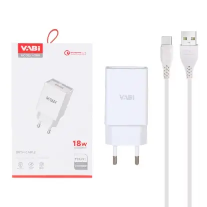 نمایش جزئیات شارژر دیواری 18وات تک پورت وابی مدل H39B همراه کابل شارژ USB به USB-C