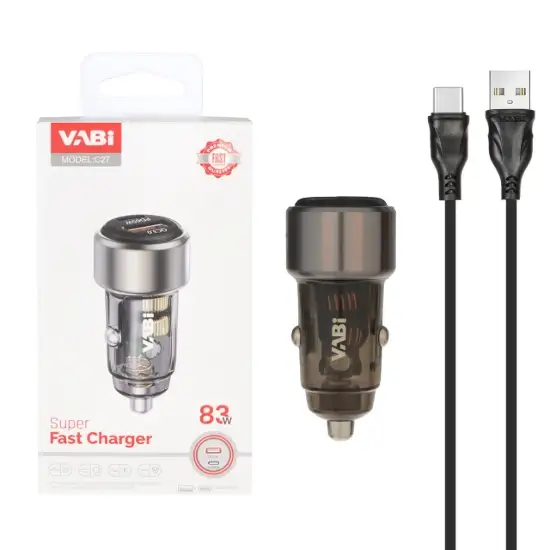 تصویر شارژر فندکی 83 وات دو پورت وابی مدل C27 همراه کابل شارژ USB-C به USB-C