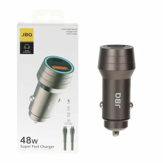 تصویر شارژر فندکی 48 وات دو پورت جی بی کیو مدل CC-420CC همراه کابل شارژ USB-C به USB-C