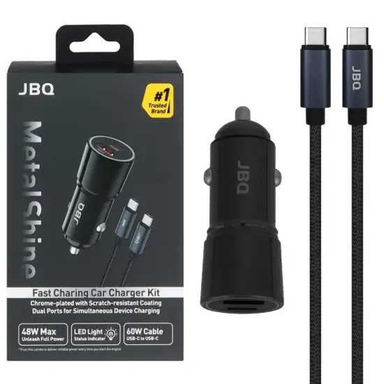 تصویر شارژر فندکی دو پورت جی بی کیو مدل Metal Shine C756962 همراه کابل شارژ USB-C به USB-C