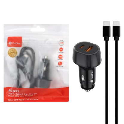 نمایش جزئیات شارژر فندکی پرووان 48 وات دو پورت مدل PCG11 همراه کابل شارژ USB-C به USB-C