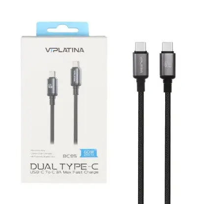 نمایش جزئیات کابل تبدیل USB-C به USB-C وی آی پلاتینا مدل BC95 طول 1.2 متر