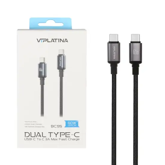تصویر کابل تبدیل USB-C به USB-C وی آی پلاتینا مدل BC95 طول 1.2 متر