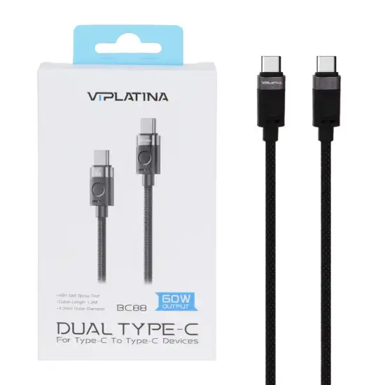 تصویر کابل تبدیل USB-C به USB-C وی آی پلاتینا مدل BC88