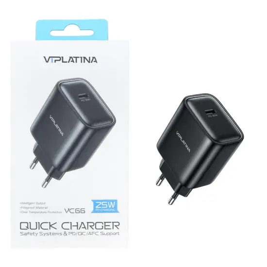 تصویر شارژر دیواری 25 وات تک پورت وی آی پلاتینا مدل VC66