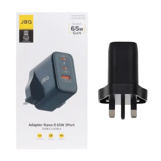 تصویر شارژر دیواری 65 وات سه پورت جی بی کیو مدل WC-607B