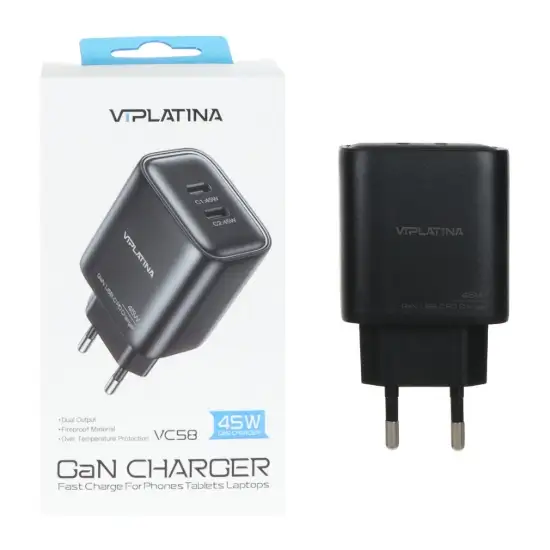 تصویر شارژر دیواری 45 وات دو پورت وی آی پلاتینا مدل VC58