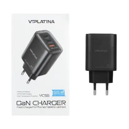 نمایش جزئیات شارژر دیواری 65 وات سه پورت وی آی پلاتینا مدل VC56