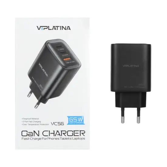 تصویر شارژر دیواری 65 وات سه پورت وی آی پلاتینا مدل VC56
