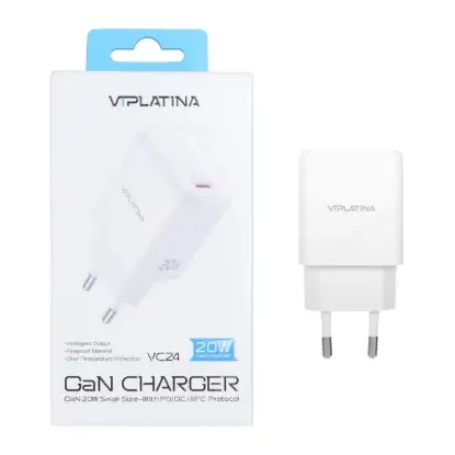 نمایش جزئیات شارژر دیواری 20 وات تک پورت وی آی پلاتینا مدل VC24