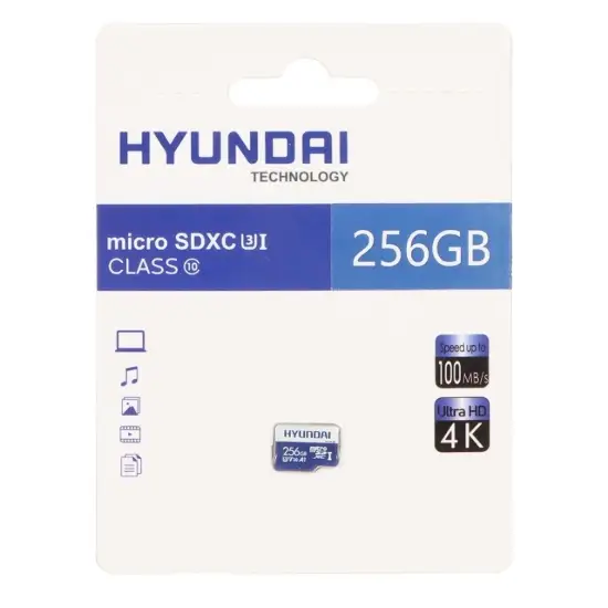 تصویر کارت حافظه microSDXC هیوندای مدل VC A1 کلاس 10 استاندارد U3 سرعت 100MBps ظرفیت 256 گیگابایت