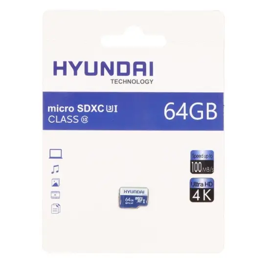 تصویر کارت حافظه microSDXC هیوندای مدل VC A1 کلاس 10 استاندارد UHS-I U3 سرعت 100MBps ظرفیت 64 گیگابایت