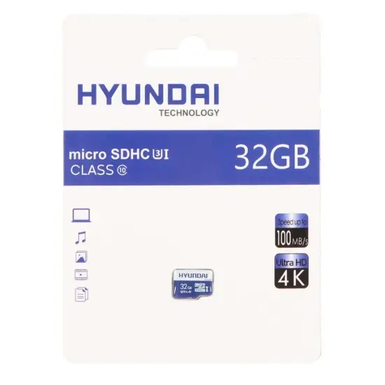 تصویر کارت حافظه microSDHC هیوندای مدل U3 کلاس 10 استاندارد  سرعت 100MBps ظرفیت 32 گیگابایت