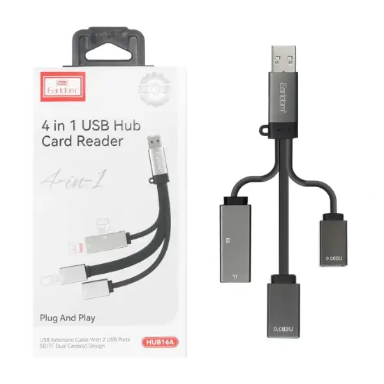 تصویر هاب 4 پورت USB و کارت خوان ارلدام مدل HUB16A