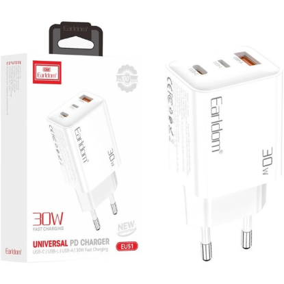 نمایش جزئیات شارژر دیواری 30 وات ارلدام سه پورت مدل ES-EU51