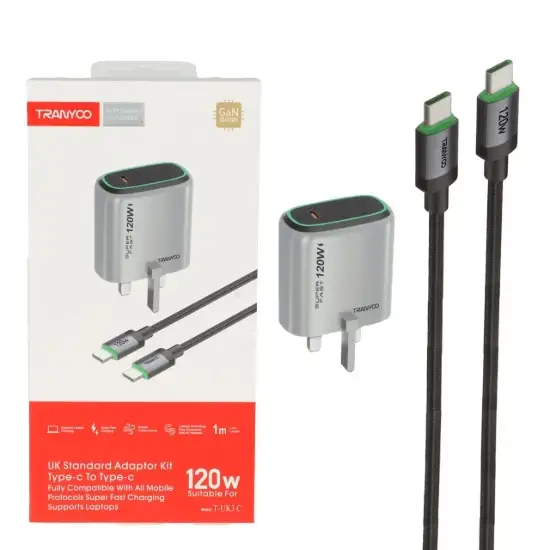 تصویر شارژر دیواری 120 وات ترانیو مدل T-UK3 C  همراه کابل شارژ USB-C