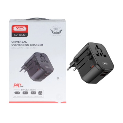 نمایش جزئیات شارژر دیواری 20 وات سه پورت و تبدیل برق ایکس او مدل XO-WL13