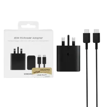 نمایش جزئیات شارژر دیواری سامسونگ سه پین تک پورت مدل EP-T4510 همراه کابل تبدیل USB-C- اصلی 