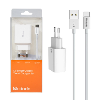 نمایش جزئیات شارژر دیواری 12 وات دو پورت مک دودو مدل CH-6721 همراه کابل شارژ USB-C
