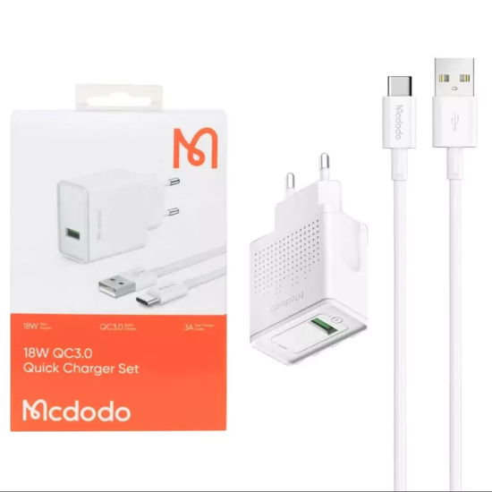 تصویر شارژر دیواری 18وات تک پورت مک دودو مدل CH-5750 همراه کابل شارژ USB-C