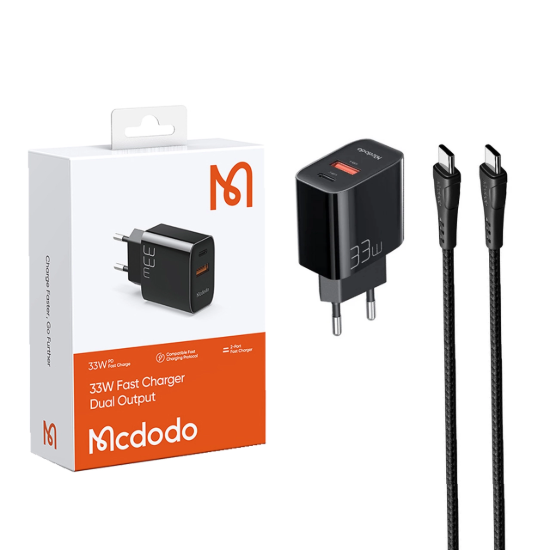 تصویر شارژر دیواری 33 وات دو پورت مک دودو مدل CH-092 همراه کابل شارژ USB-C