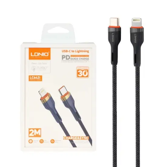 تصویر کابل تبدیل USB-C به لایتنینگ الدینیو مدل LC642i طول 2 متر