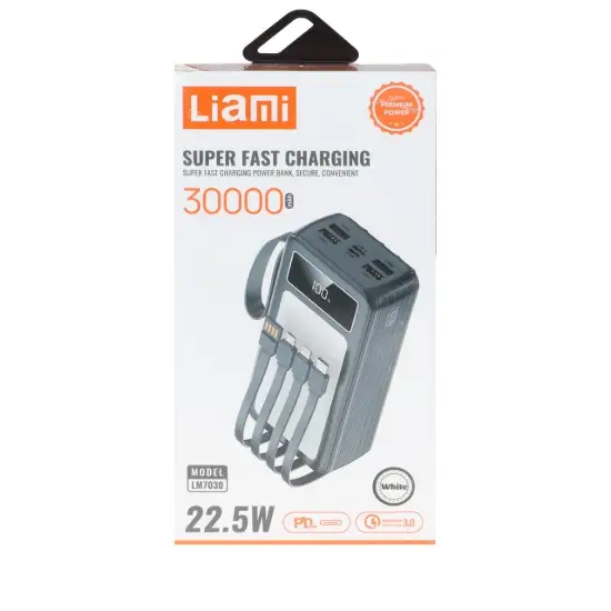 تصویر پاوربانک لیامی 22.5 وات مدل LM7030 ظرفیت  30000 میلی آمپر ساعت