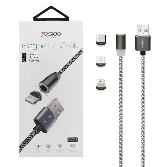 تصویر کابل تبدیل مگنتی USB به لایتنینگ / MicroUSB/ USB-C یسیدو مدل CA11