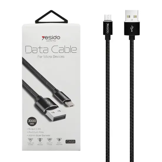 تصویر کابل تبدیل USB به MicroUSB یسیدو مدل CA58 طول 3 متر