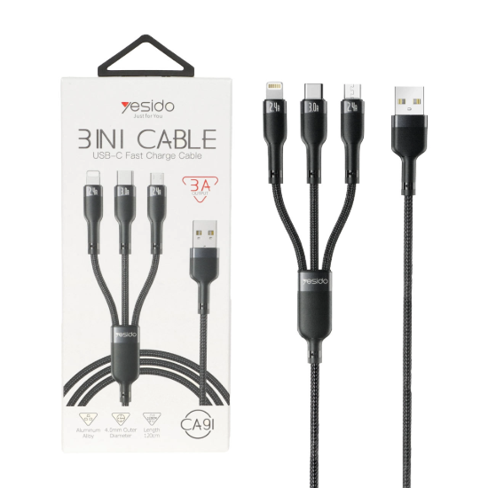 تصویر کابل تبدیل USB به MircoUSB / USB-C /لایتنینگ یسیدو مدل CA91
