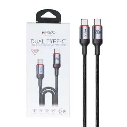 نمایش جزئیات کابل تبدیل USB-C به USB-C یسیدو مدل CA186 طول 2 متر