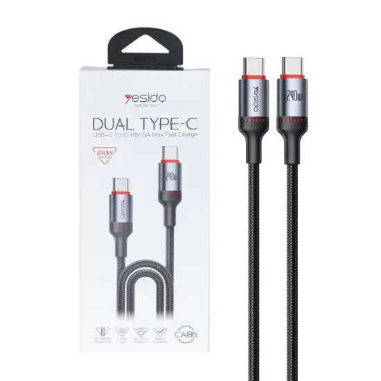 تصویر کابل تبدیل USB-C به USB-C یسیدو مدل CA186 طول 2 متر