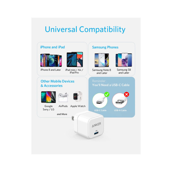 تصویر شارژر دیواری 20 وات تک پورت انکر مدل PowerPort III A2149 Cube
