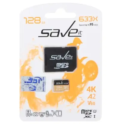 نمایش جزئیات کارت حافظه microSDHC & adapter U3 سیو ایت مدل 633X کلاس 10 سرعت 95MBps ظرفیت 128 گیگابایت