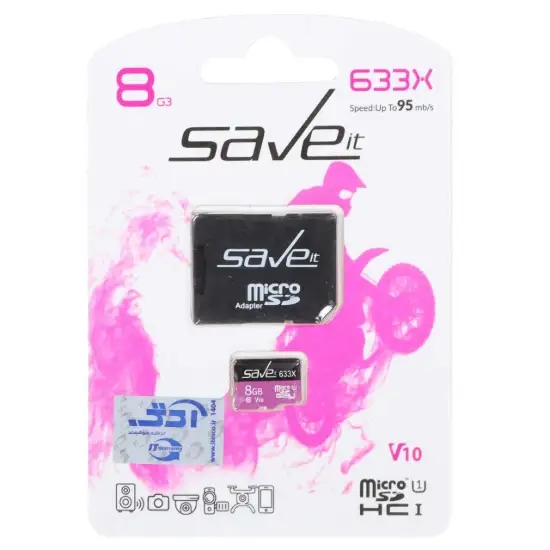تصویر کارت حافظه microSDHC & adapter U1 سیو ایت مدل 633X کلاس 10 سرعت 95MBps ظرفیت 8 گیگابایت