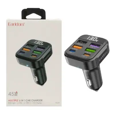 نمایش جزئیات شارژر فندکی ارلدام 45 وات شش پورت مدل CC43