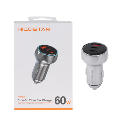 نمایش جزئیات شارژر فندکی 60 وات سه پورت هایکواستار مدل CC90
