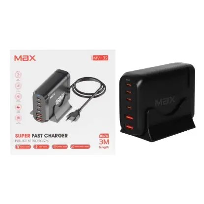 نمایش جزئیات شارژر رومیزی 160 وات شش پورت مکس مدل MV-32