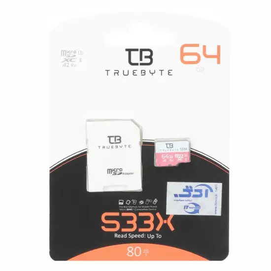 تصویر کارت حافظه microSDXC تروبایت مدل A2 V30 533X کلاس 10 استاندارد U3 سرعت 80MBps ظرفیت64 گیگابایت
