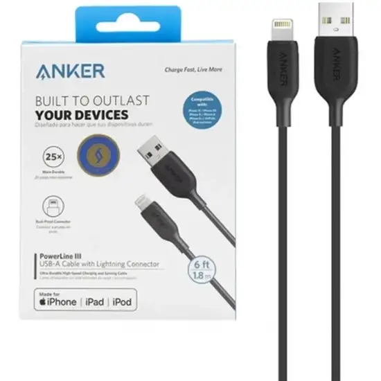 تصویر کابل تبدیل USB به لایتنینگ انکر مدل PowerLine III A8813 طول 1.8 متر