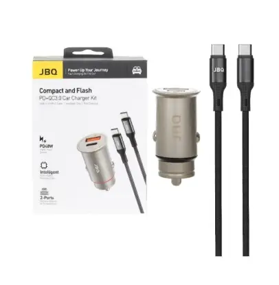 نمایش جزئیات شارژر فندکی 48 وات دو پورت جی بی کیو مدل C393094 همراه کابل شارژ USB-C به USB-C